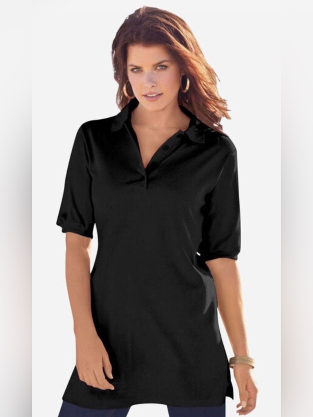 3/$15 EUC Roaman's Black Women's Plus Size Polo Tunic Top 34/36 4X